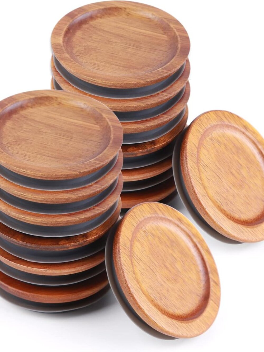 12Pack Regular Mouth Mason Jar Lids - Acacia Wooden Storage, Canning Ball Jar wi